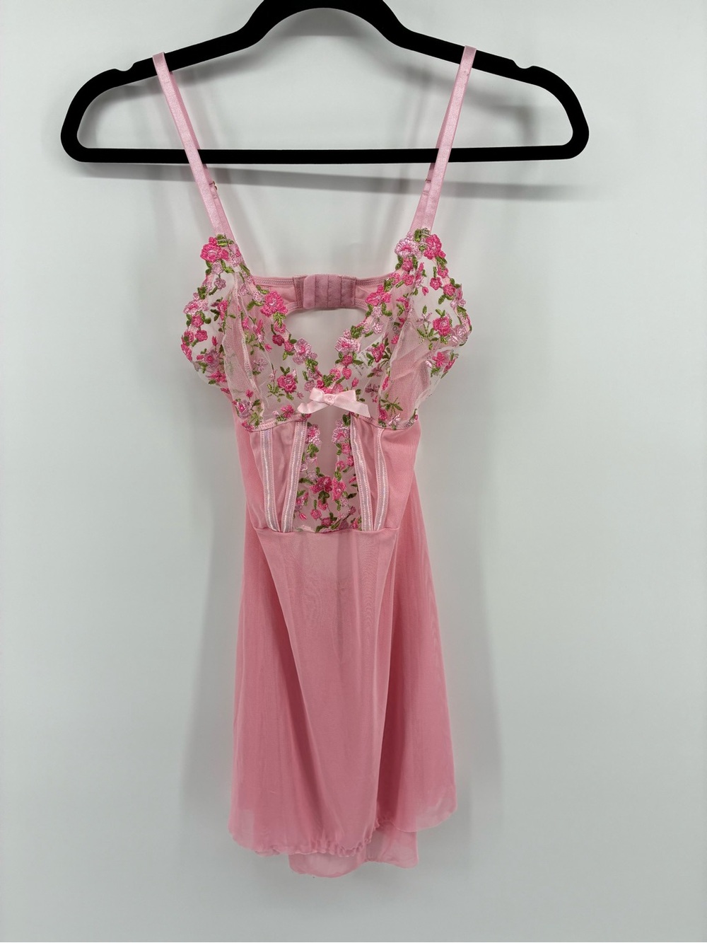 Bed of Roses Lingerie Floral Embroidered Pink Lace Chemise Dress